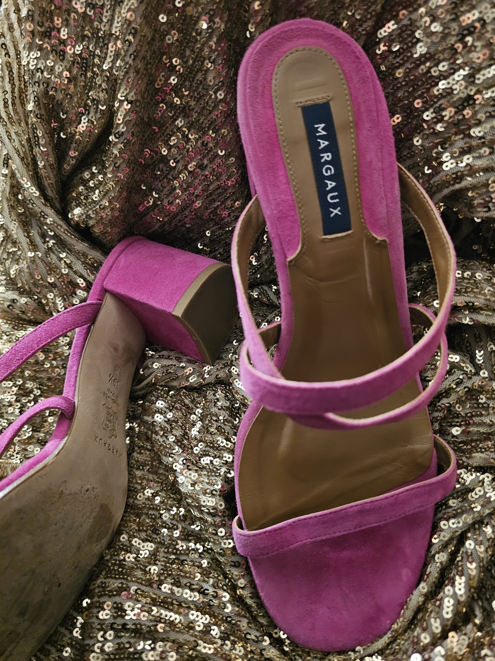 Margaux Fuchsia Suede Platform Block Heel Sandals Strappy - Picture 4 of 11
